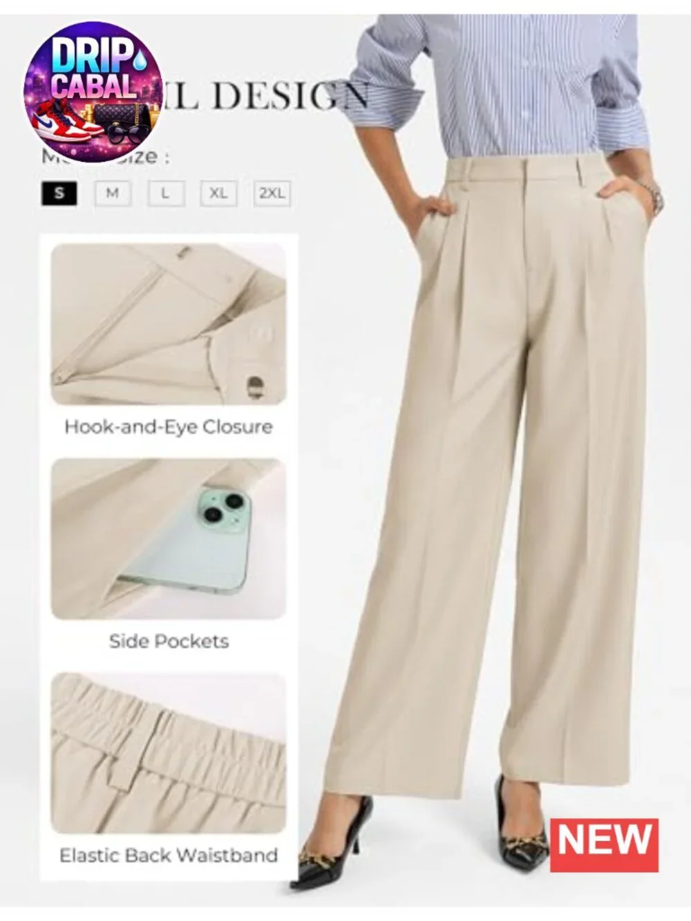 Wide Leg Work Pants with Pockets, Wrinkle Free High Waisted Trousers